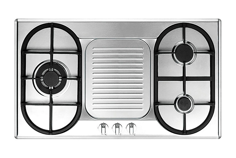 Stainless Steel Hob — Stainless Steel — 86cm, 3 Burner; (1x Triple Ring, 1x Medium,1x Small)
