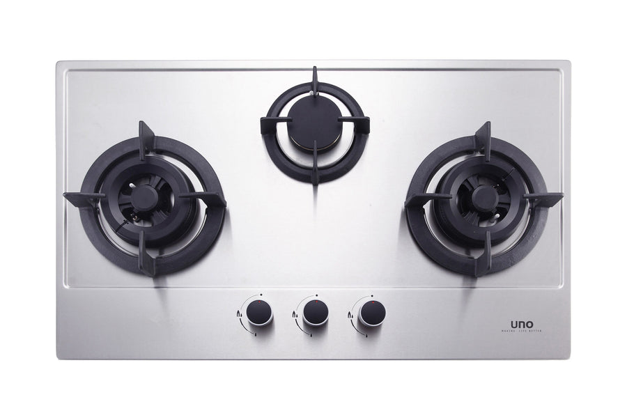 Stainless Steel Hob — Stainless Steel — 75cm, 3 Burner, V.V.S; (2x Double Ring, 1 Small)