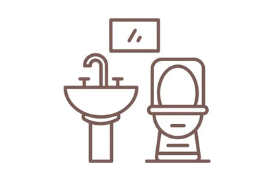 Icon of a sink and toilet with a mirror above on a white background