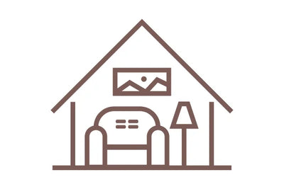 Icon of a house with a picture frame on the wall, resembling a home office or study.
