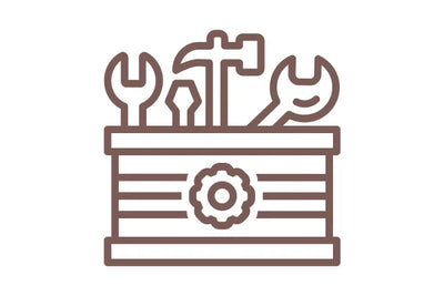Icon of a toolbox with wrenches and a gear on a white background