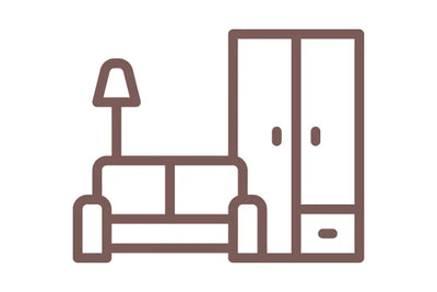 Icon of a living room with a sofa, lamp, and wardrobe on a white background