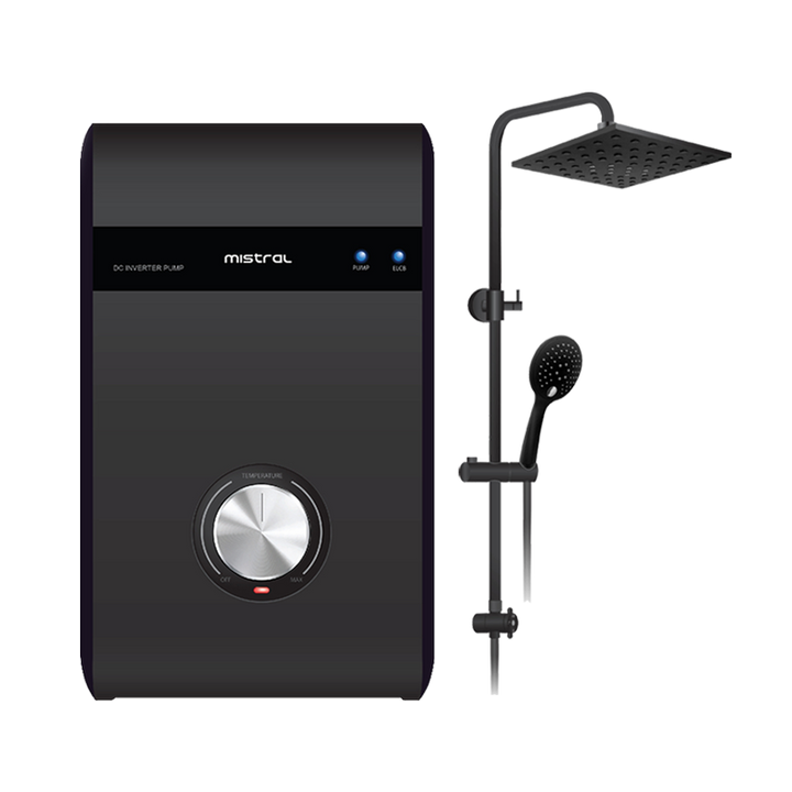 Mistral Shower Heater DC Pump MSH88MBK Black, With Black Rain Shower - image 2