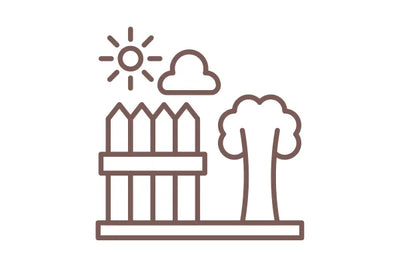 Icon of a fence, tree, and sun with cloud on a white background