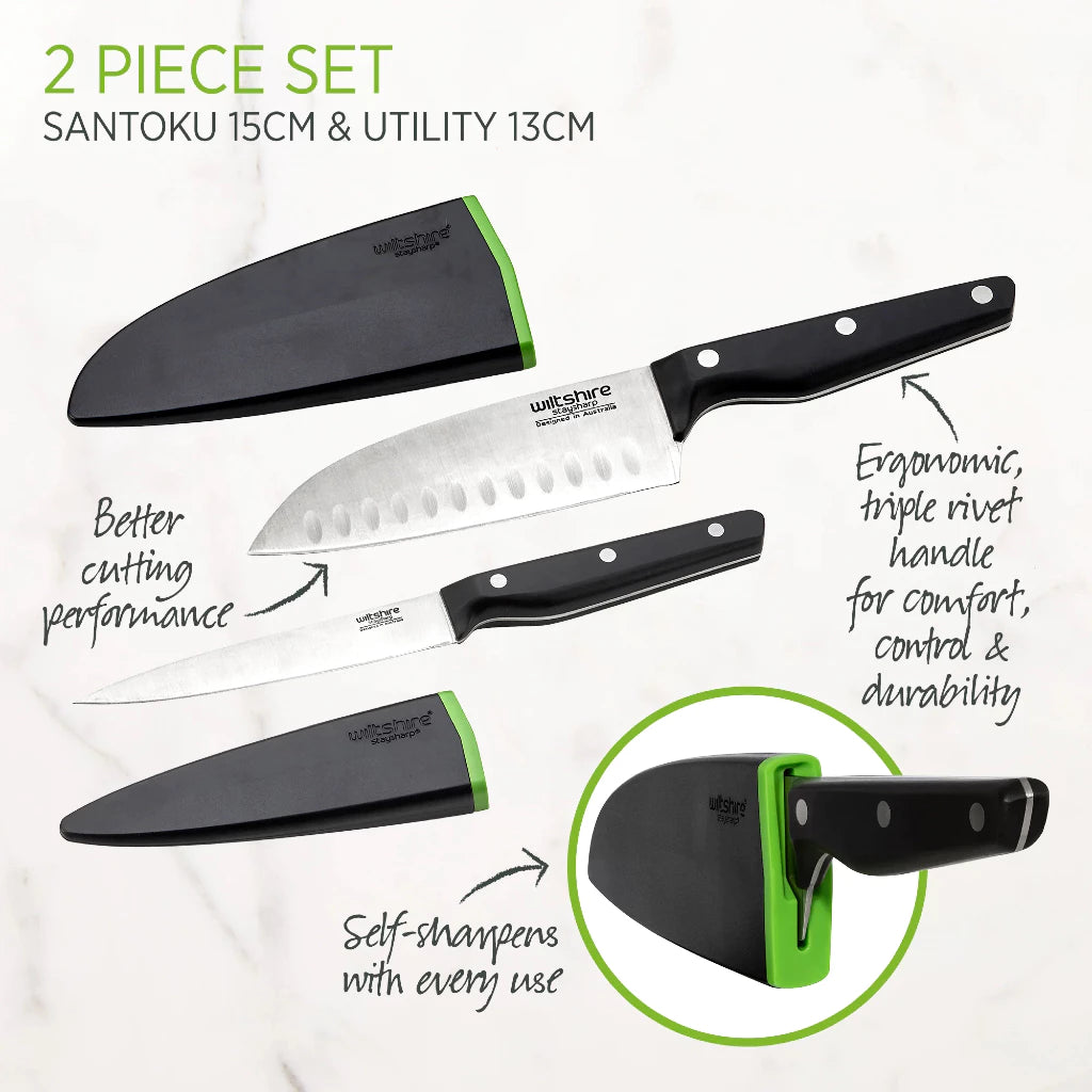 Wiltshire Staysharp Triple Rivet Duo Set Santoku & Utility Knife 2 Piece