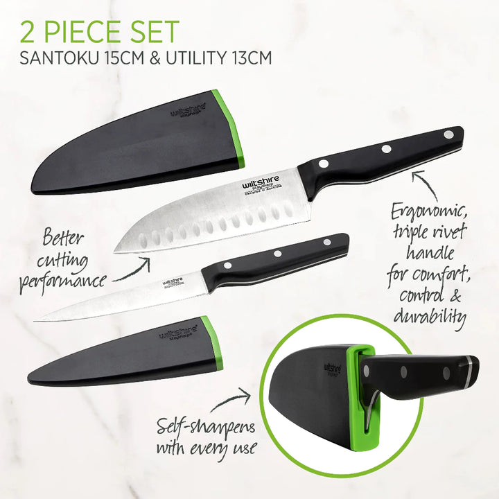 Wiltshire Staysharp Triple Rivet Duo Set Santoku & Utility Knife 2 Piece