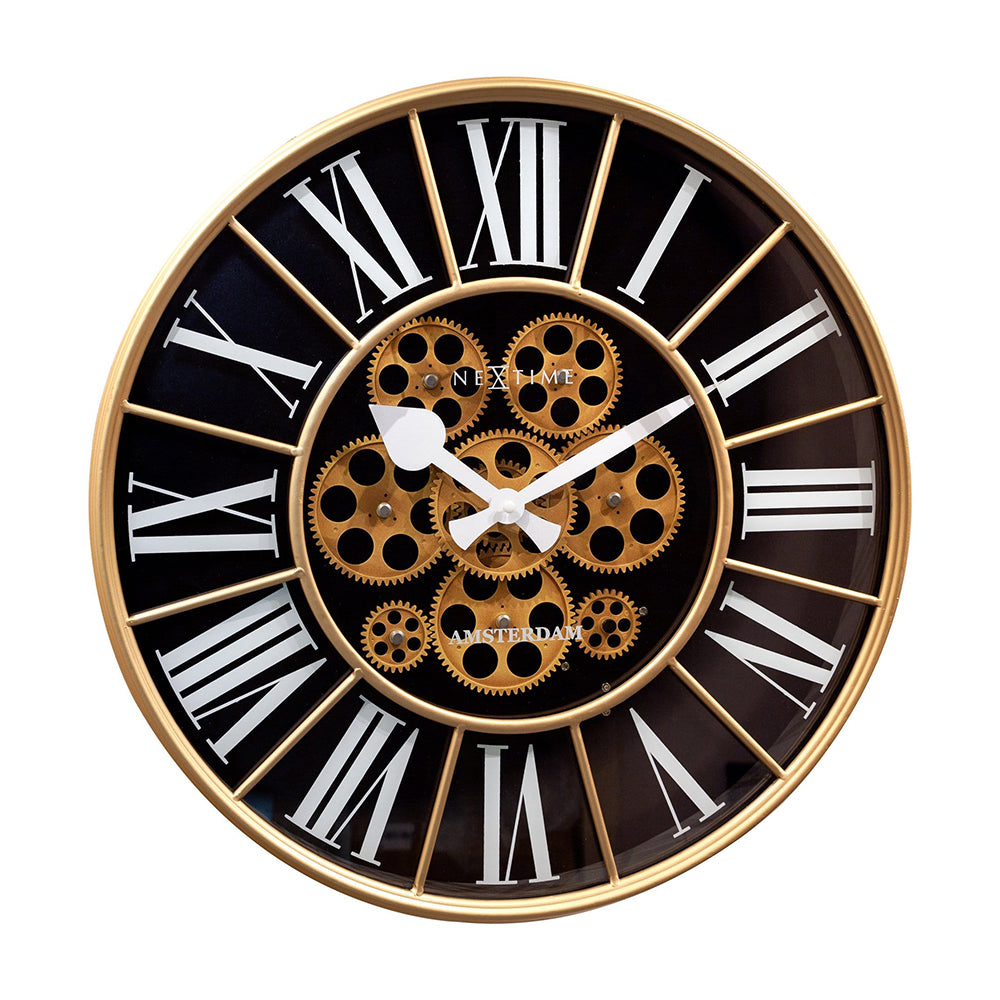 Jam Dinding NeXtime William Moving Gear 50cm (Emas/Hitam/Putih)