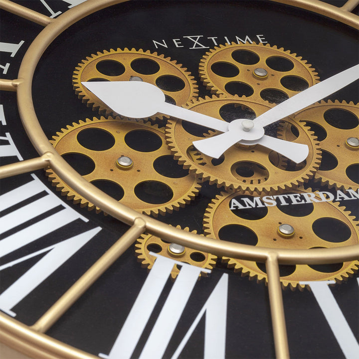 Jam Dinding NeXtime William Moving Gear 50cm (Emas/Hitam/Putih)