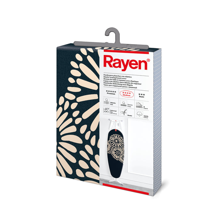 Padding Rayen 3 Lapisan Sarung Papan Seterika Bergetah Bunga Biru Laut Bunga Beige 122x44cm 