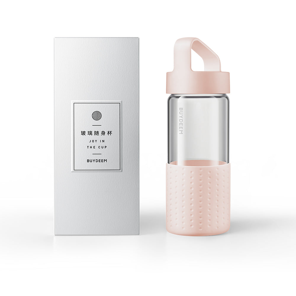 BUYDEEM Portable Glass Bottle 400ml, Pink