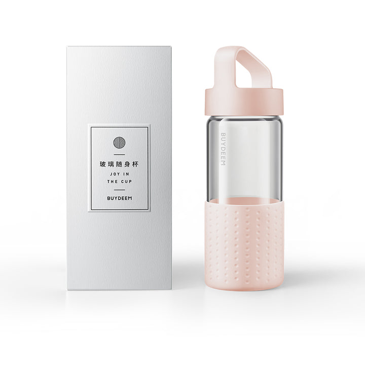 BUYDEEM Portable Glass Bottle 400ml, Pink