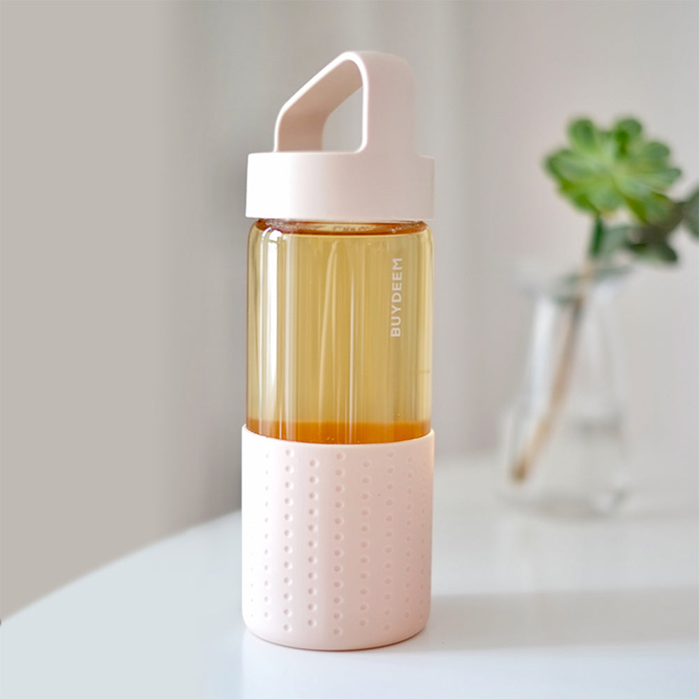 BUYDEEM Portable Glass Bottle 400ml, Pink