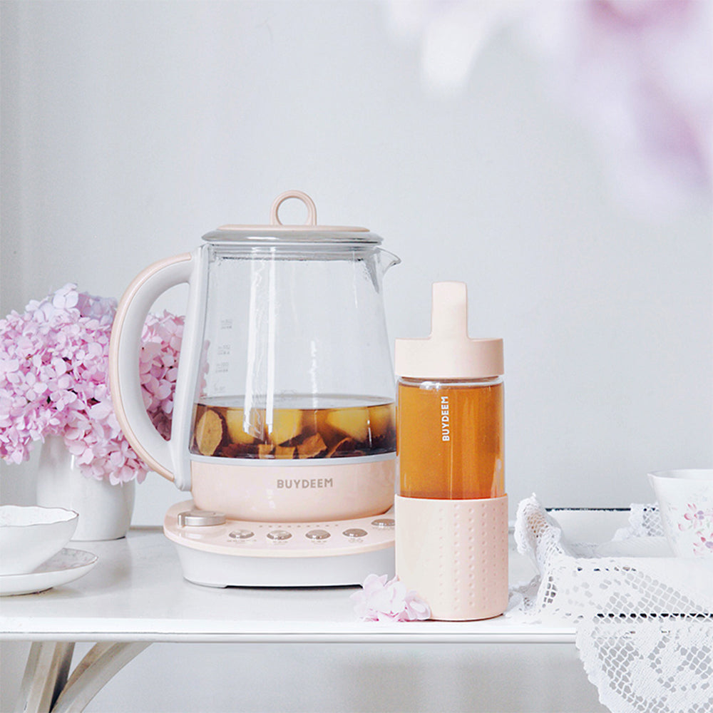 BUYDEEM Portable Glass Bottle 400ml, Pink