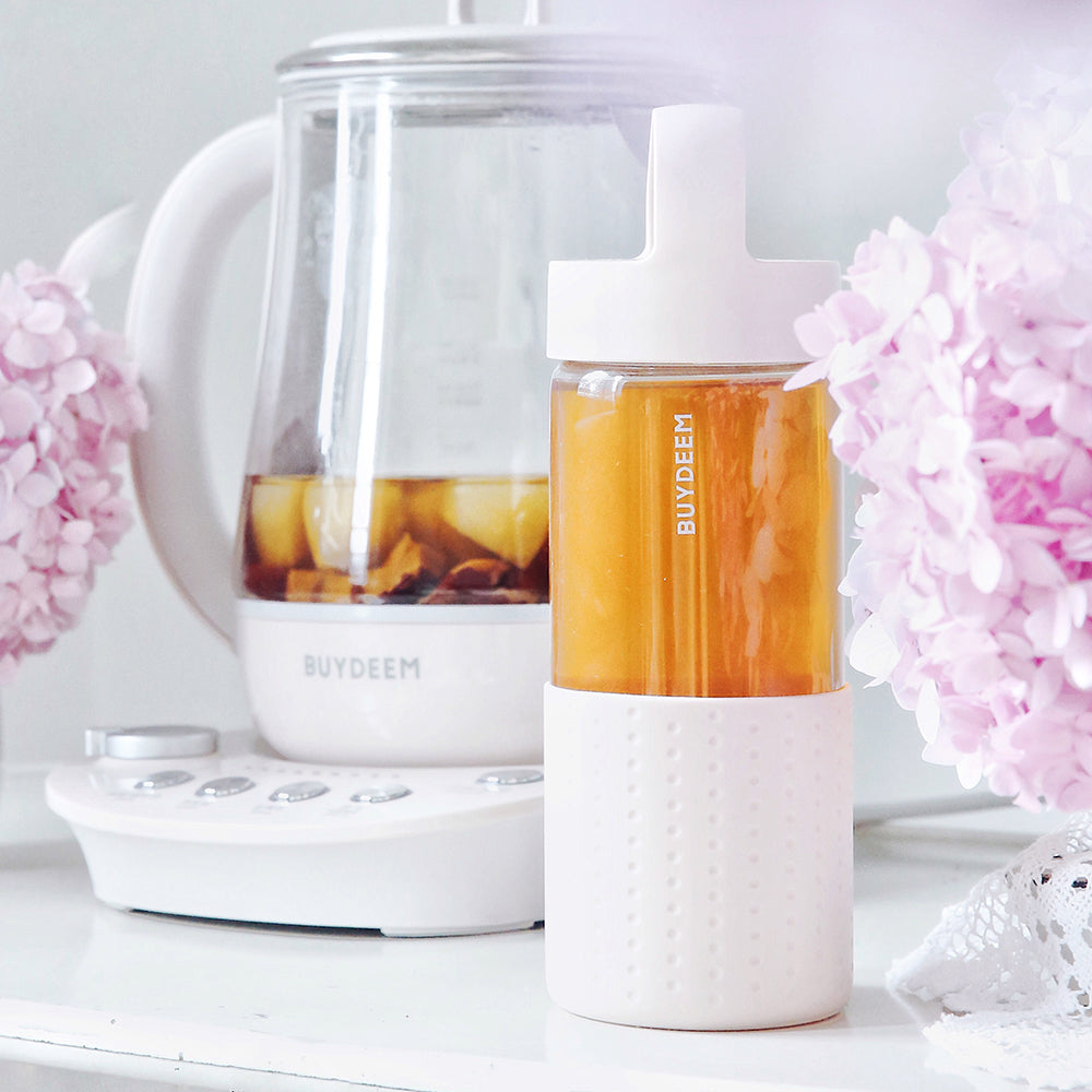 BUYDEEM Portable Glass Bottle 400ml, Pink