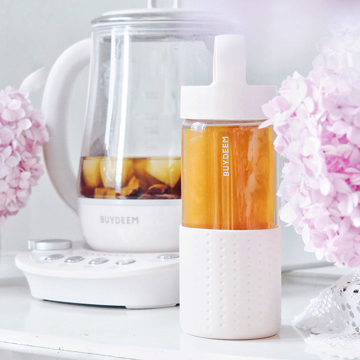 BUYDEEM Portable Glass Bottle 400ml, Pink