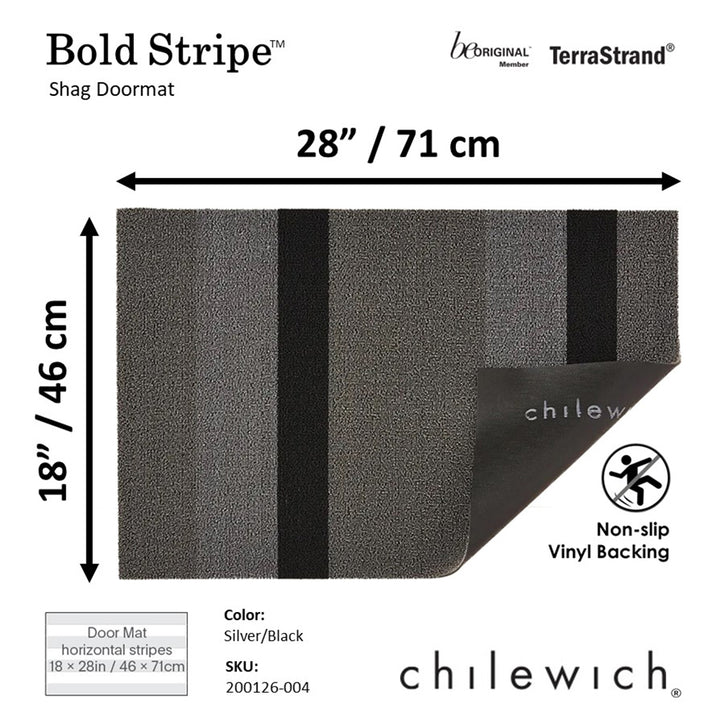 CHILEWICH TerraStrand¬Æ Microban¬Æ Tikar Pintu Jalur Tebal, 46 x 71 sm, Perak/Hitam