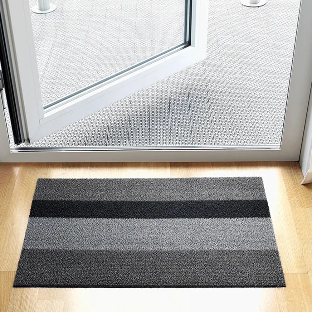 CHILEWICH TerraStrand¬Æ Microban¬Æ Tikar Pintu Jalur Tebal, 46 x 71 sm, Perak/Hitam