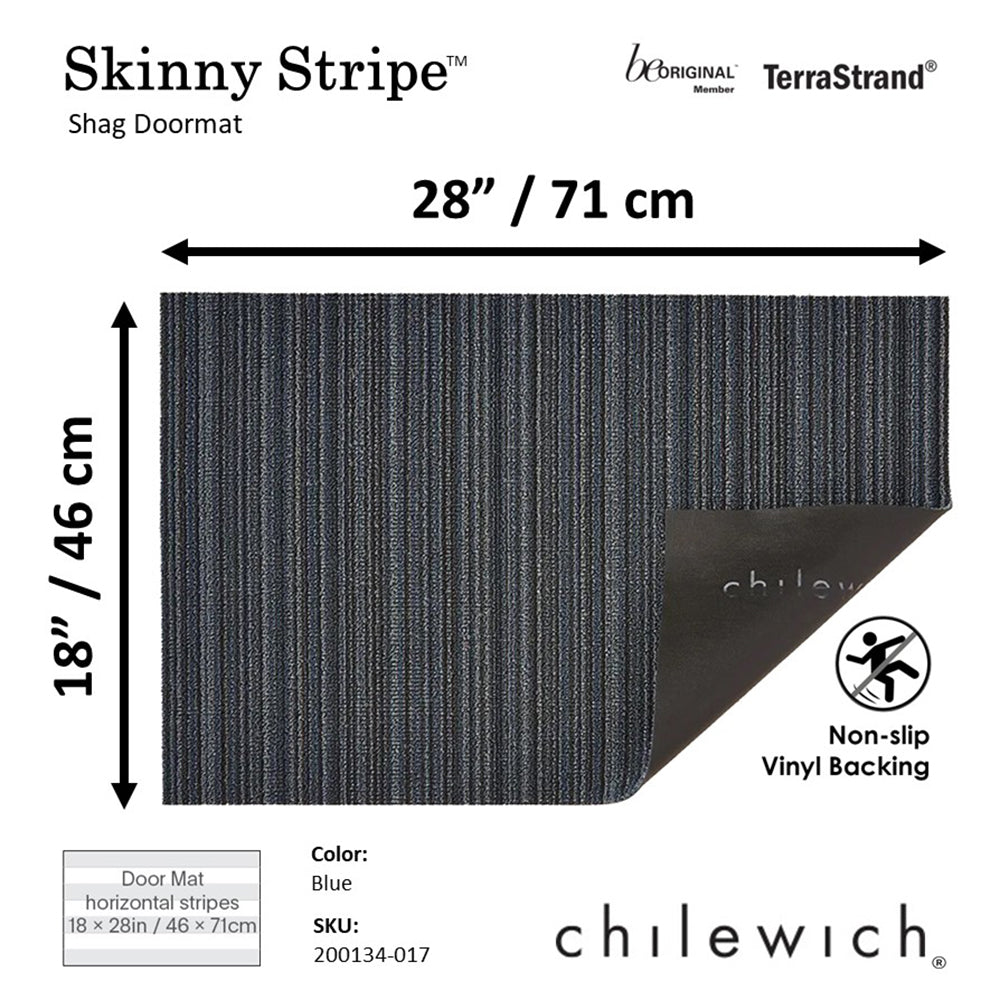 CHILEWICH TerraStrand¬Æ Microban¬Æ Tikar Pintu Jalur Kurus 46 x 71 sm, Biru