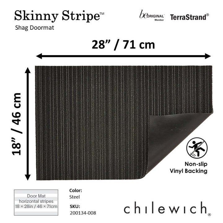 CHILEWICH TerraStrand¬Æ Microban¬Æ Tikar Pintu Jalur Kurus 46 x 71 sm, Keluli